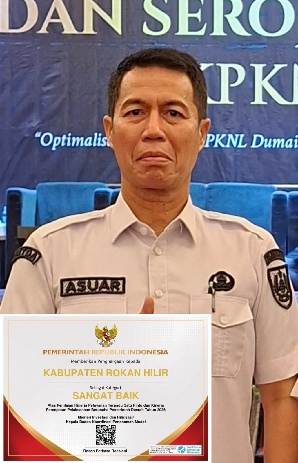 Raih Predikat Sangat Baik dari Kementerian Investasi, DPMPTSP Rohil Bertekad Jaga Mutu Layanan